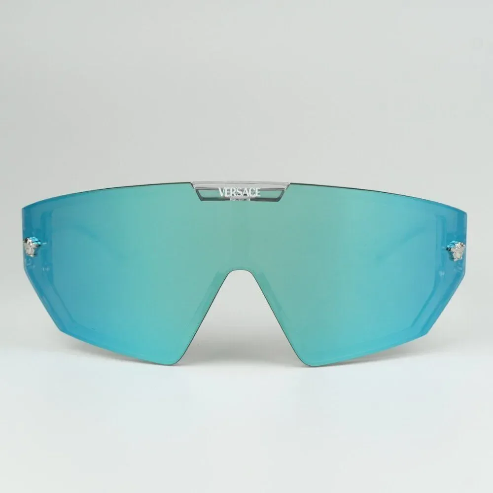 NEW Versace VE4461 148/6V Crystal Grey Mirror Blue Detachable Lens Sunglasses